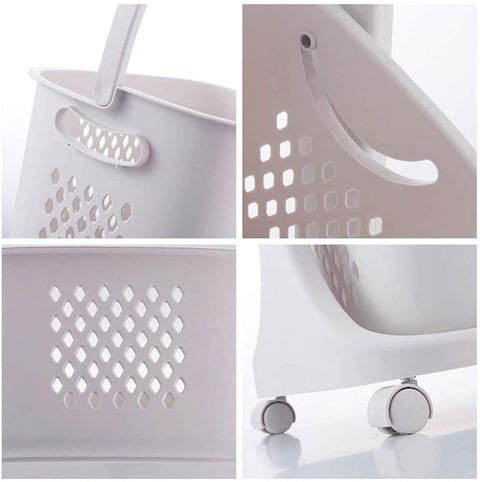 U-Hoome Laundry Basket With Wheel Rolling Laundry Sorter 3-Tier Basket Stand With 6 Side Hooks For Kitchen Bathroom Trolley