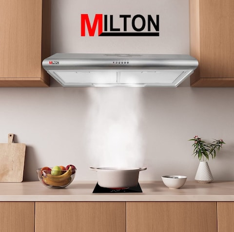 Milton Cooker Hood Built-in Classic Hood Full Stainless Steel Push Button Control 3 Spin Motor Alm Filter Led Light Carbon Filter Silver Color Size (90 x 60) cm Model - 7501INOX90-1 Year Warranty.