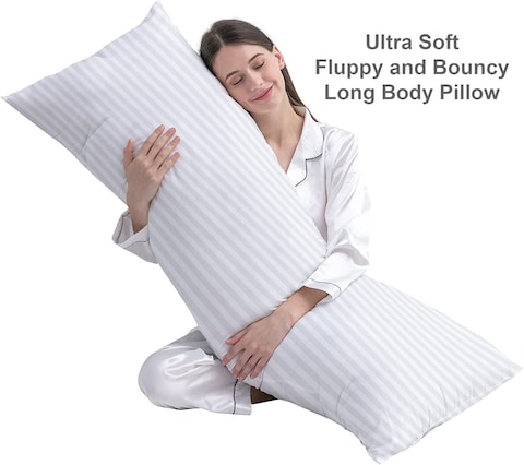 KLUB LINEN Long Body Pillow 1pc, Fabric: 100% Polyester 85 GSM Microfiber 1 cm Stripe Super Soft, Filling: 1300 gm Hollow Fiber Comfort, Breathable &amp; Ultra Soft Size: 45 x 120 cm, Color: Light Grey