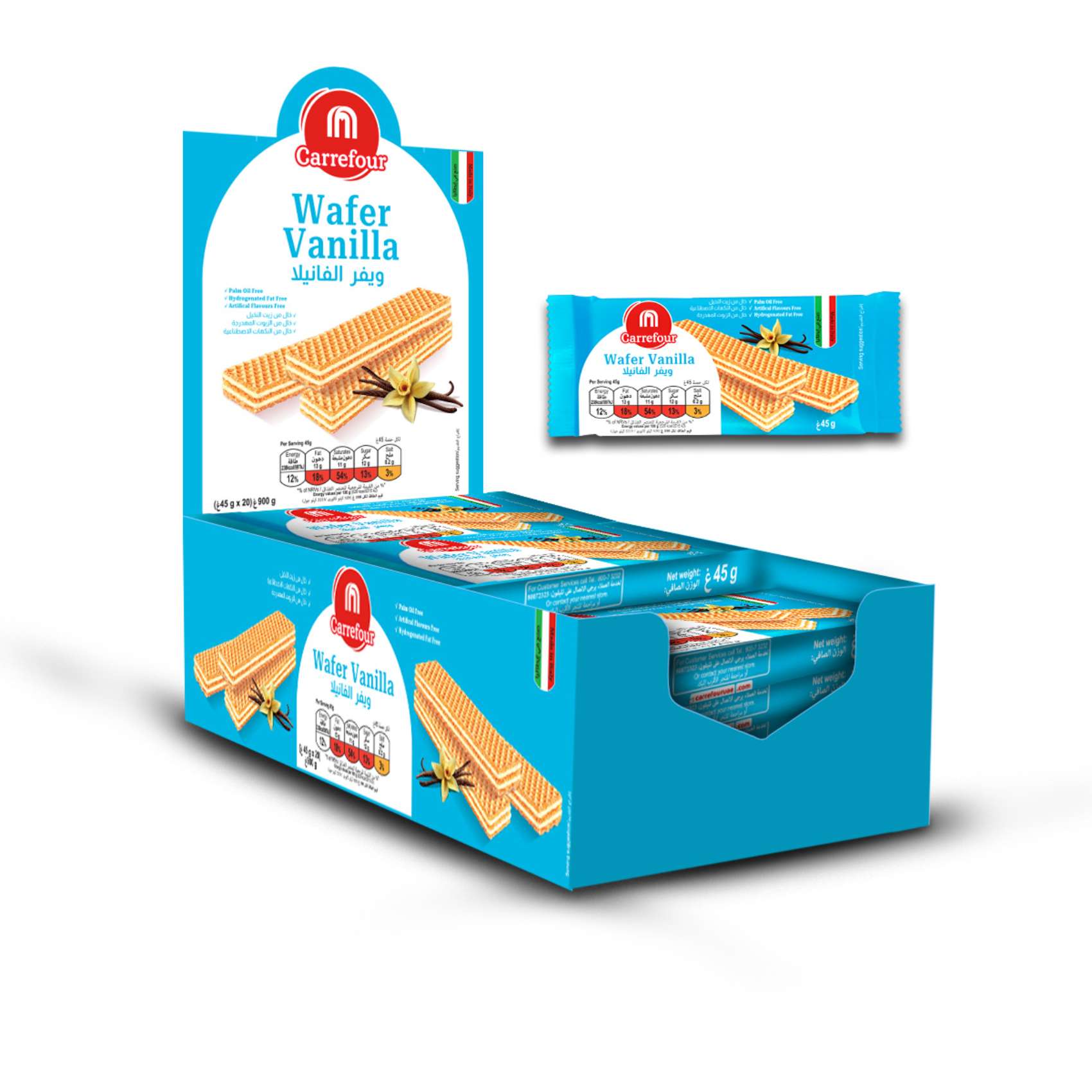 Carrefour Vanilla Cream Crispy Wafer 45g Pack of 20