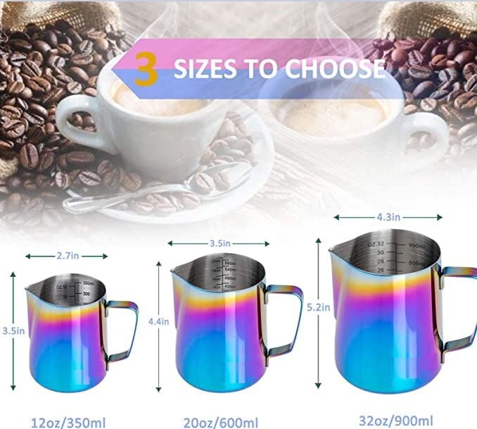 Milk Frothing Pitcher Colorful Steaming Pitchers Stainless Steel Coffee Cappuccino Latte Art Cup with the measurement marks inside (600ml)