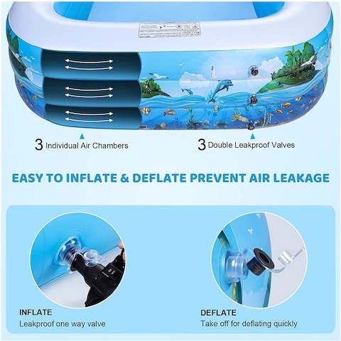 HEXAR&reg; Inflatable Swimming Pool Kiddie Pool Large Size Blow Up Swimming Pool for Family Adults Kids Toddler Giant Rectangle Lounge Blowup Pool for Indoor Outdoor Backyard Ground (210 X 150 X 60 CM)