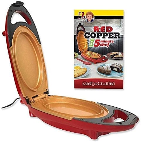 Red Copper 5 Minute Chef Electric Cooker Non-Stick Anti Scratch Surface Grill Pan for Cooking.