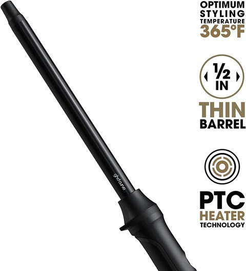 GHD Thin Wand Hair Curler, 0.5&quot; Hair Curler Wand With Safer-For-Hair Styling Tool Temperature, Perfect Curling Wand To Create Tight Curls In Seconds With All Day Curl Hold - Black