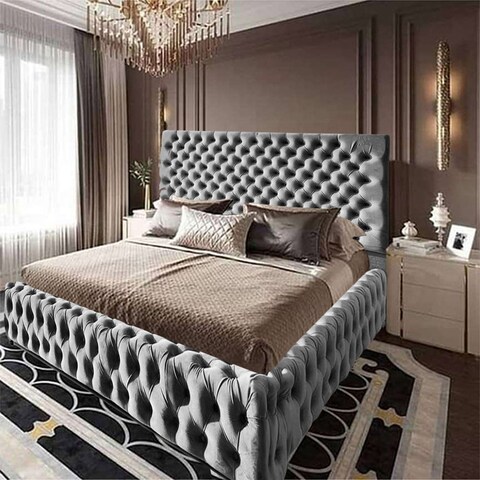 إن هاوس فالينسا هيكل سرير منجد بالمخمل - نفر - 200×100 سم - رمادي