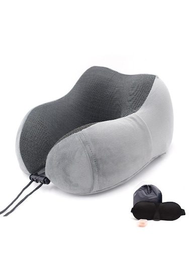 Morano Travel Pillow Memory Foam U Shaped Neck Pillow For Airplane And Car Slow Rebound Ergonomic Design Invisible Zipper Removable And Washable Pillowcase With Storage Bag (Grey/Black)