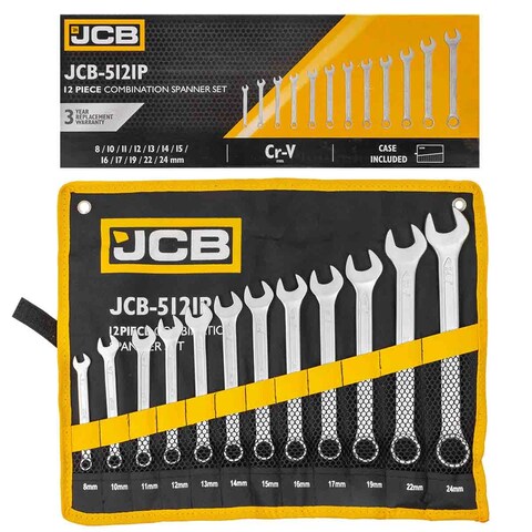 Combination spanner set 12pcs CrV (8,10,11,12,13,14,15,16,17,19,22 &amp; 24mm)