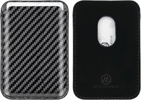 Monocarbon Real Carbon Fiber Magnetic Wallet [Magsafe Compatible] Card Holder For iPhone 14 iPhone 13 And iPhone 12 Series - Black