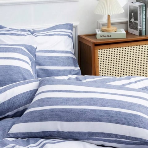 Luna Home Single Size 4 Pieces, Blue Stripe Design Duvet Cover Set