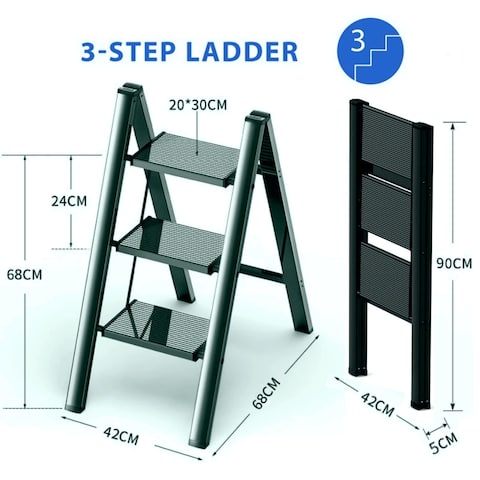 HEXAR&reg; Multipurpose Step Ladder Folding Ladder with Anti-Slip Pedal Folding Step Stool Portable Lightweight Foldable Stepladder for Home Kitchen Library Office 150 KG Capacity (3 STEPS)
