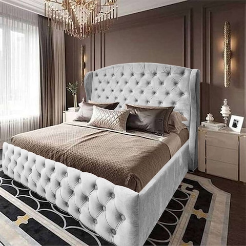 إن هاوس سيرين هيكل سرير منجد بالمخمل - نفر ونص - 200×150 سم - أبيض