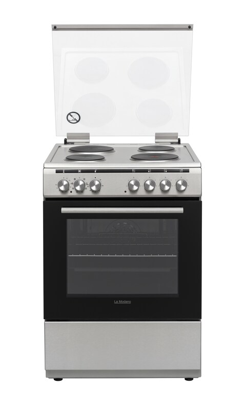 La Modano Electric Cooker, 60x60 cm, INOX, 4 Electric Hotplates, Double Glass Oven Door Cooling Fan, Mechanical Timer, Easy-to-Clean Enamel, Storage Drawer, and Multiple Cooking Functions- LMC602EE
