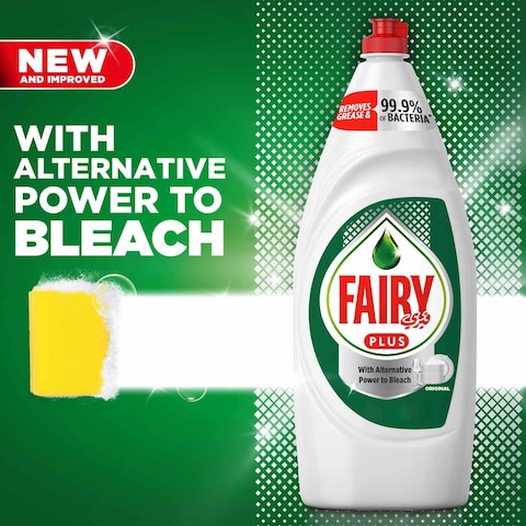 Fairy Plus Original Dishwashing Liquid Soap with alternative power to bleach 600ml Pack of 2