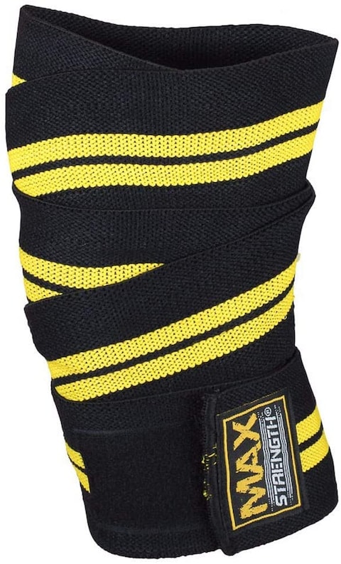 Max Strength Knee Wraps Weight Lifting Heavy Duty Elasticated Knee Support Straps Velcro Closure Home Gym Training Workout Black/Yellow