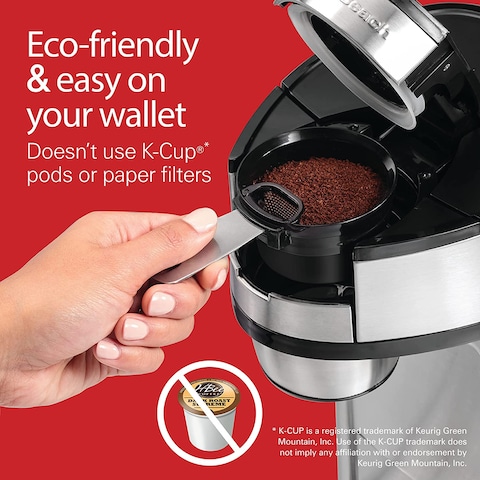 Hamilton Beach Scoop Single Serve Coffee Maker, Unique Heater For Hotter Faster Better Taste, Simple Scoop Place Brew, 220-240V, 50-60 Hz, UK Plug, Stainless Steel (49981-SAU), UAE Version