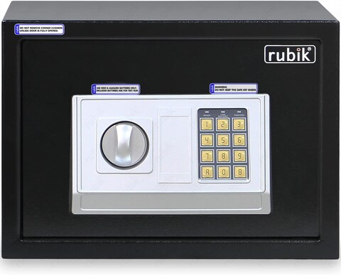 Rubik Digital Safe Box with Key and Password, A4 Document Size Safety Deposit Box For Home Office Shop RB25EA (25x35x25cm) (Black)