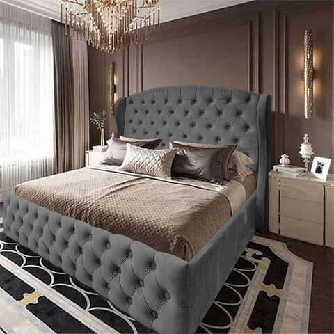 إن هاوس سيرين هيكل سرير منجد بالمخمل - نفر ونص - 200×160 سم - رمادي غامق