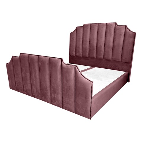 إن هاوس تاج هيكل سرير منجد بالمخمل - نفر ونص - 200×140 سم - زهري غامق
