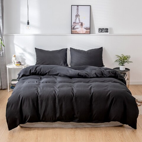 Luna Home Premium King Size 6 Pieces Bedding Set Without Filler, Plain Black Color