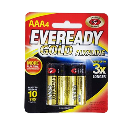 Eveready Alkaline Battery Gold Power A92 AAA 4 Batteries