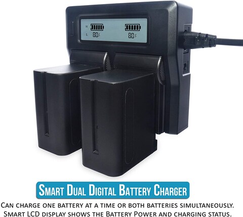 DMK Power NP-F970 Camera Battery and Digital Dual Charger 9800mAh for Sony PXW-Z150 NEX-EA50M FDR-AX14K HDR-AX2000 FX1 FX7 FX1000 HVR-V1U Z1U Z5U Z7U NX5U MC2000U MC2500 NX100 Camcorder
