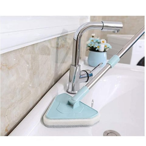 Aiwanto  Long Handle Cleaning Brush Tub Bathroom Tile Scrub Brush Multifunctional Scrubber Triangle Sponge Extendable Brush with Good Grib (Blue)