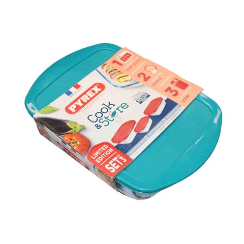 Pyrex Food Container Cook &amp; Store Set 3 PCS 0.4/1.2/2.5l