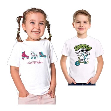 تيشيرت للبنات بطبعة تزلج - أبيض - 6-14 سنة