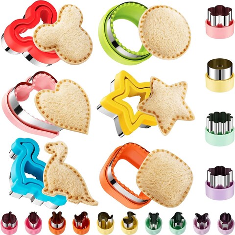 20Pcs Sandwich Cutter and Sealer Set for Kids, Sandwich Maker Holiday Heart Cookie Cutters Fruit Vegetable Cutter Shapes for Boys &amp; Girls Bento Lunch Box with Mickey Mouse Dinosaur Star, etc