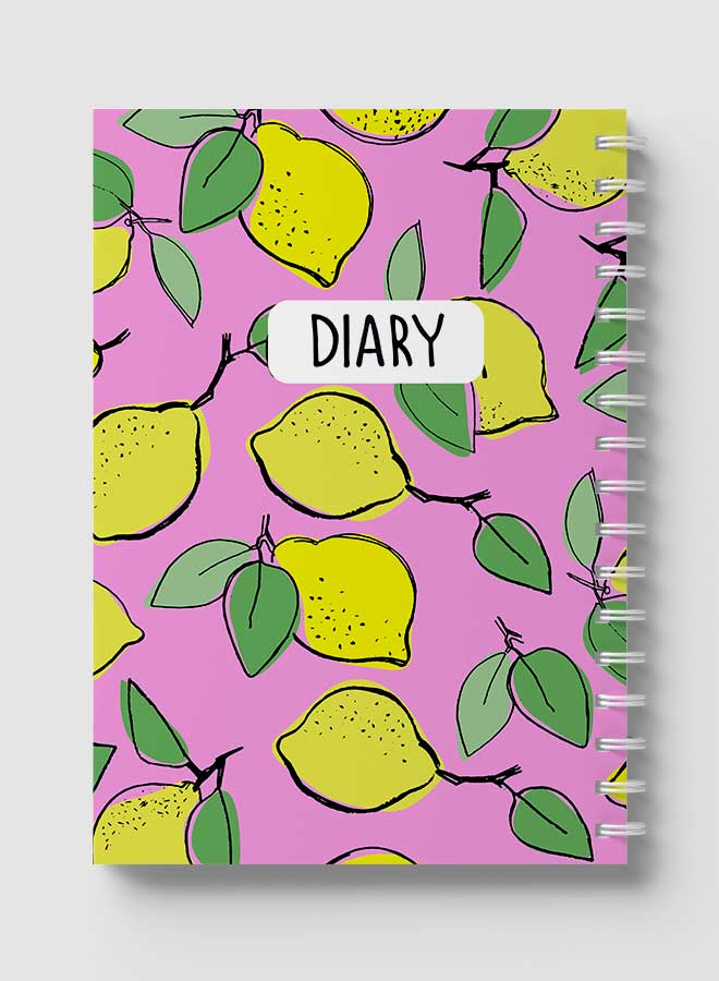 Lowha Spiral Notebook With 60 Sheets And Hard Paper Covers With Lemons Design, For Jotting Notes And Reminders, For Work, University, School