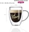 1CHASE&reg; Double Wall Good Morning Printed Glass Mug with Handle for Juice Wine Tea Coffee, Breakfast Cup Cocktail Mug for everyday use, 350 ML ,2Pcs Set.