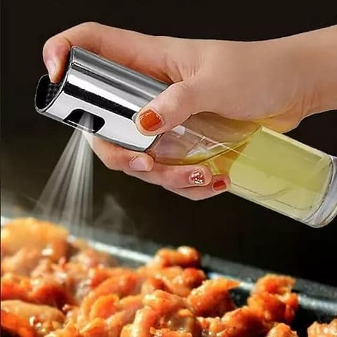 Oil Spray Dispenser, Leak Proof Stainless Steel Olivia Oil Transparent Bottle Baking Olive Oil Spray Bottle, Vinegar Glass Dispenser for Cooking/Salad/Baking Pan/BBQ (100ml)