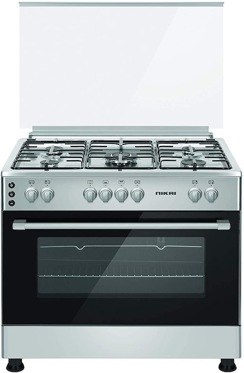 Nikai 90x60cm 5 Burner Freestanding Stainless Steel Gas Cooker with Full safety, Auto-Ignition and Timer, Comes with 1 Year Warranty, U9066FSSPTN10, Silver