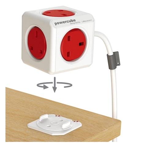 Allocacoc PowerCube Extended 5 Way Wall Socket Adapter 3m White/Red