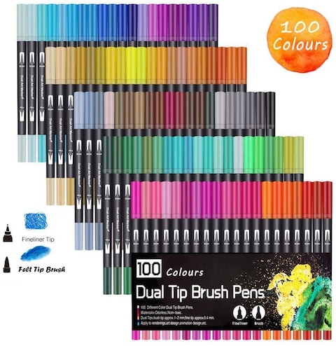 Coolbabycolouring Pens, 100 Colours Art Watercolour Brush Pens Tip And Fine Tip For Adult Colouring Books, Sketching, Drawing, Painting, Calligraphy