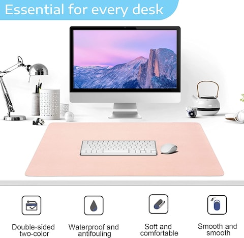 SKY-TOUCH Mouse Pad Large Leather Computer Desk Pad Office Desk Mat Extended Gaming Mouse Pad, Non-Slip Waterproof Dual-Side Use Desk Mat Protector 80cm x 40cm (Pink/White)