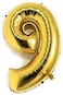Party Time 16" Number 9 Gold Foil Balloon | Pack of 9 Latex Balloons 12" | 9th Birthday Decorations | Latex Balloons for Birthday Party, 9th Anniversary Decoration Sets (FREE Ribbon)