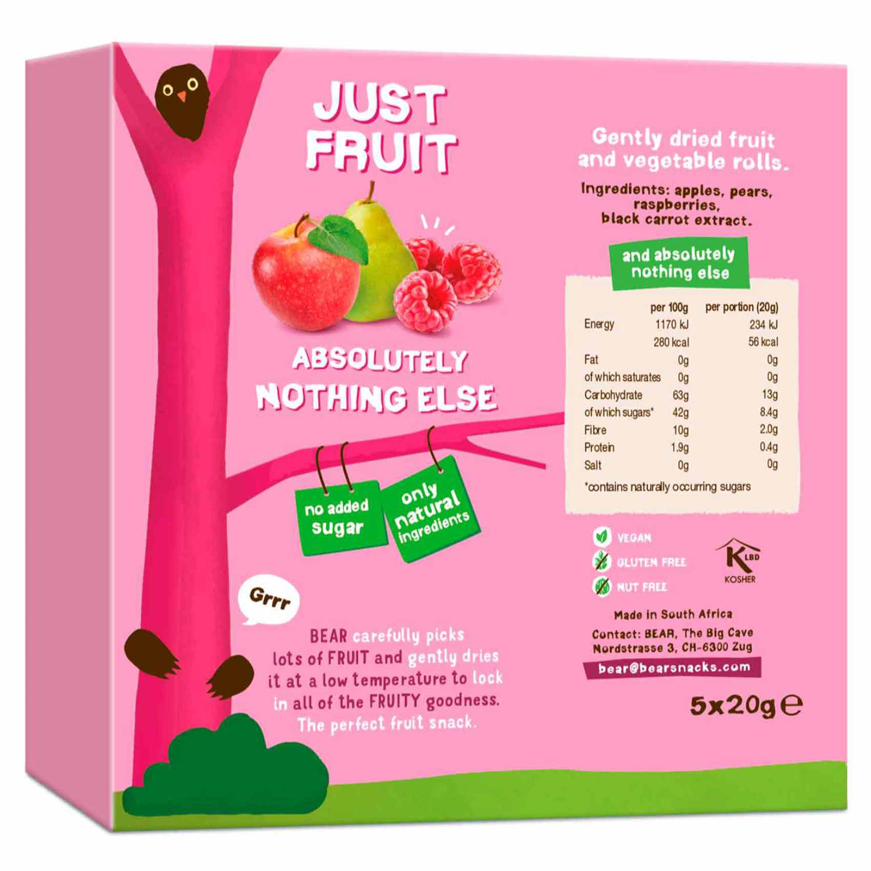 Bear Raspberry Pure Fruit Yo Yo Fruit Snack 20g Pack of 5