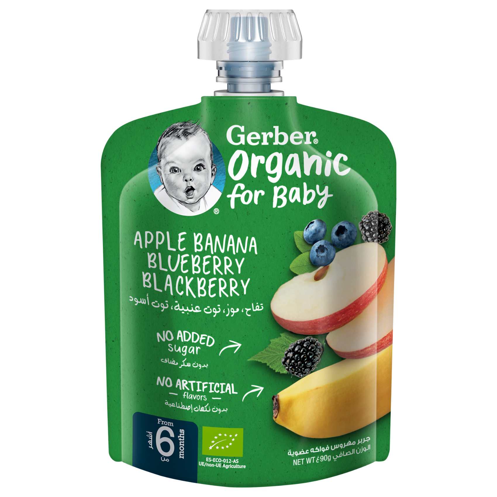 Gerber Organic Apple Banana Blueberry Blackberry Puree Green 90g