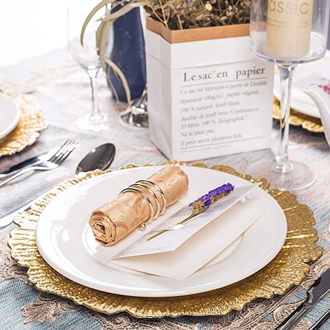 13in Gold Charger Plates Plastic Reef Plate Chargers for Dinner Plates Wedding Elegant D&eacute;cor Place Setting (6 Piece Gold)