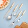 Ramadan Design 25-Piece Silverware Set Ceramic Handle ,Flatware Utensil Cutlery Set for 6 each size , Dishwasher Safe-Gold and White color