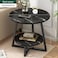 Round Coffee Table, Double Layer Sofa Side Table End Table, Imitation Marble Coffee Round Table Snack Table Bedside Table with Simple Design for Living Room Small Space (H221A-Black)