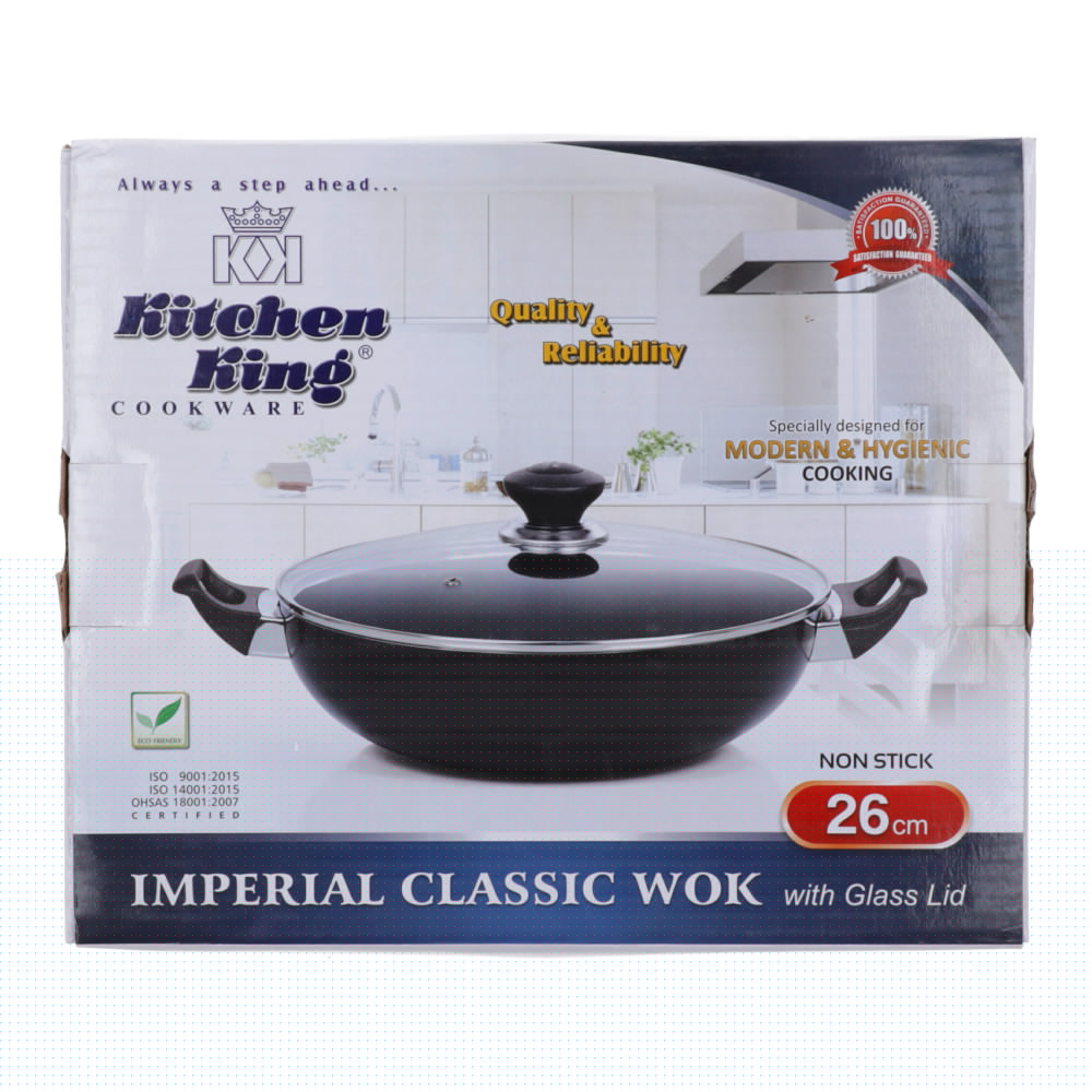 Kitchen King Imperial Classic Wok With Glass Lid 26cm