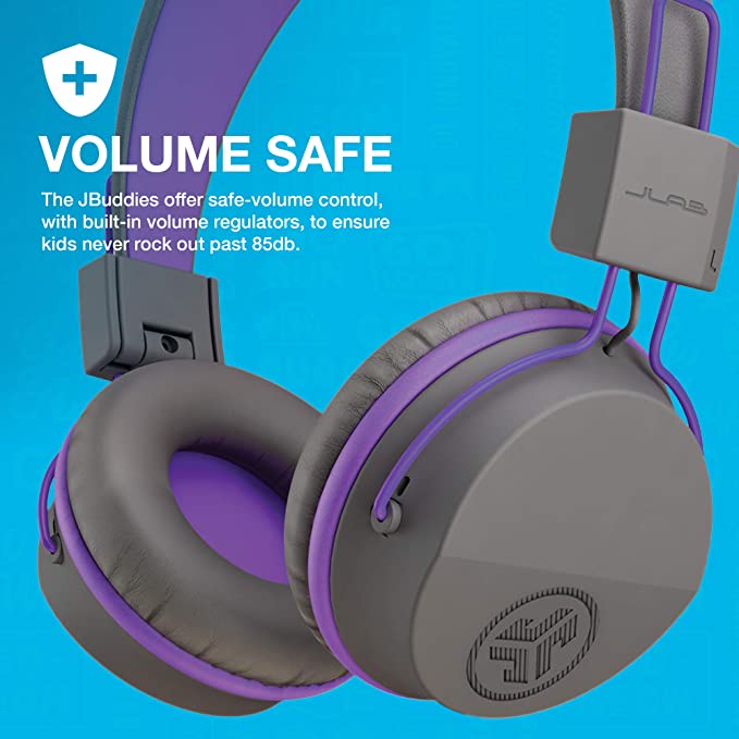 JBuddies Studio Kids Wireless Headset 24 Hrs+ Battery Life Grey/Purple