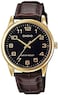 Casio - K100S124, Men Round Golden Case Leather Strap Dress Watch (MTP-V001GL)