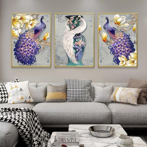 Aiwanto 3pcs Beautiful Peacock Wall Picture Wall Photo Wall Art Frame Wall Poster for Decoration Home Office