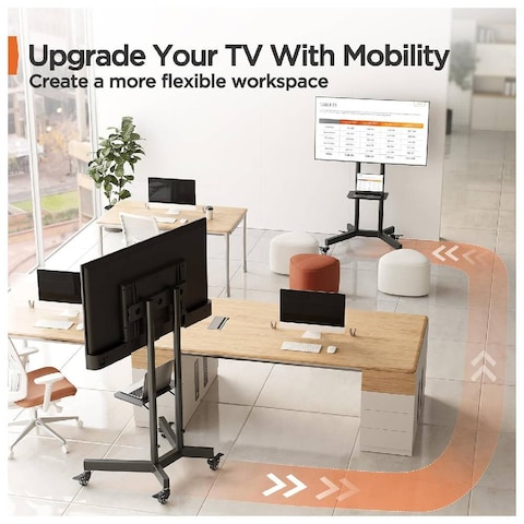 Mobile TV Cart For 32-75 Inch TVs Rolling Stand LED/LCD/OLED Flat/Curved TVs Portable Monitor Stand with Lockable Wheels