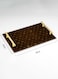 Lowha Decorative Acrylic Serving Tray With Gold Metal Handles And Coffee Mugs Design 20x30 cm