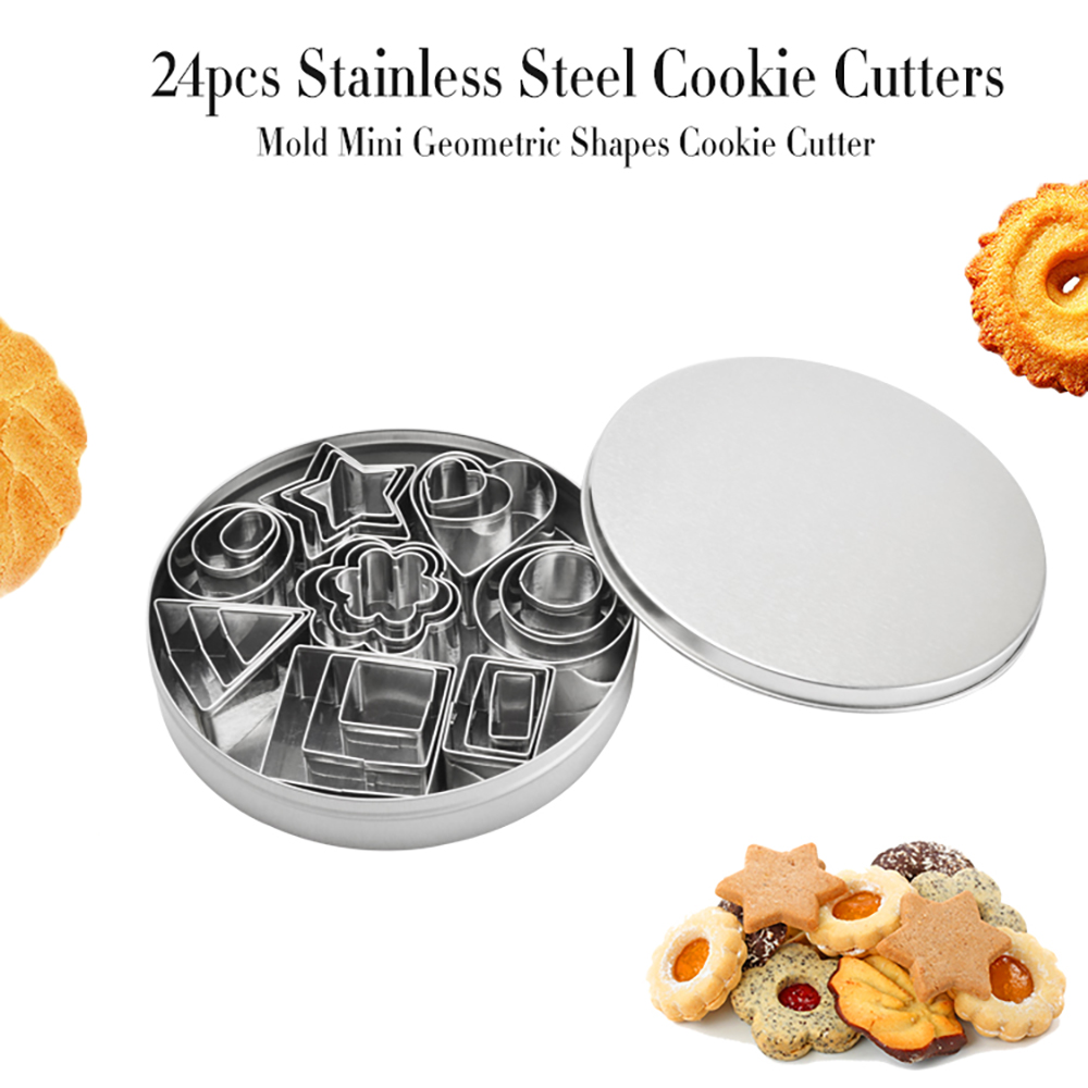 Generic-24pcs Cookie Cutters Stainless Steel Cutter Mold Sandwich Cutters Mini Geometric Shapes Cookie Cutter