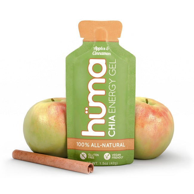 Huma Chia Energy Gel - Apple and Cinnamon - 24 count x 42g - 22gr Carbs, 105mg Sodium, 100% All Natural, Vegan, Gluten Free, Caffeine Free, No Stomach Problems, Great Taste, Easy Digestion